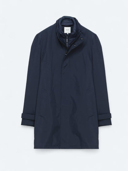 Lacivert Oversize Fit Kruvaze Yaka Casual Dokuma Pardösü