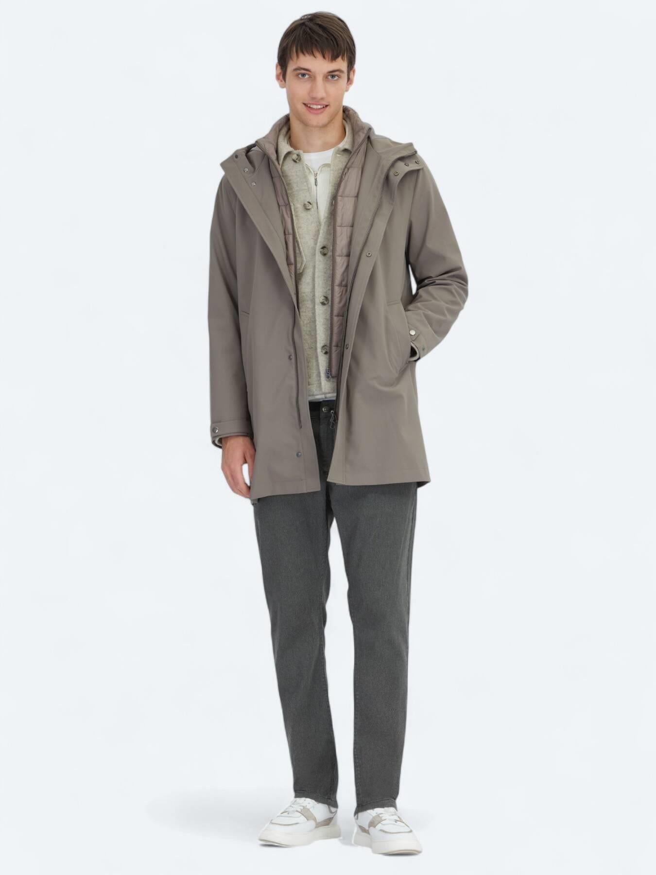 Haki Oversize Fit Kruvaze Yaka Casual Dokuma Pardösü