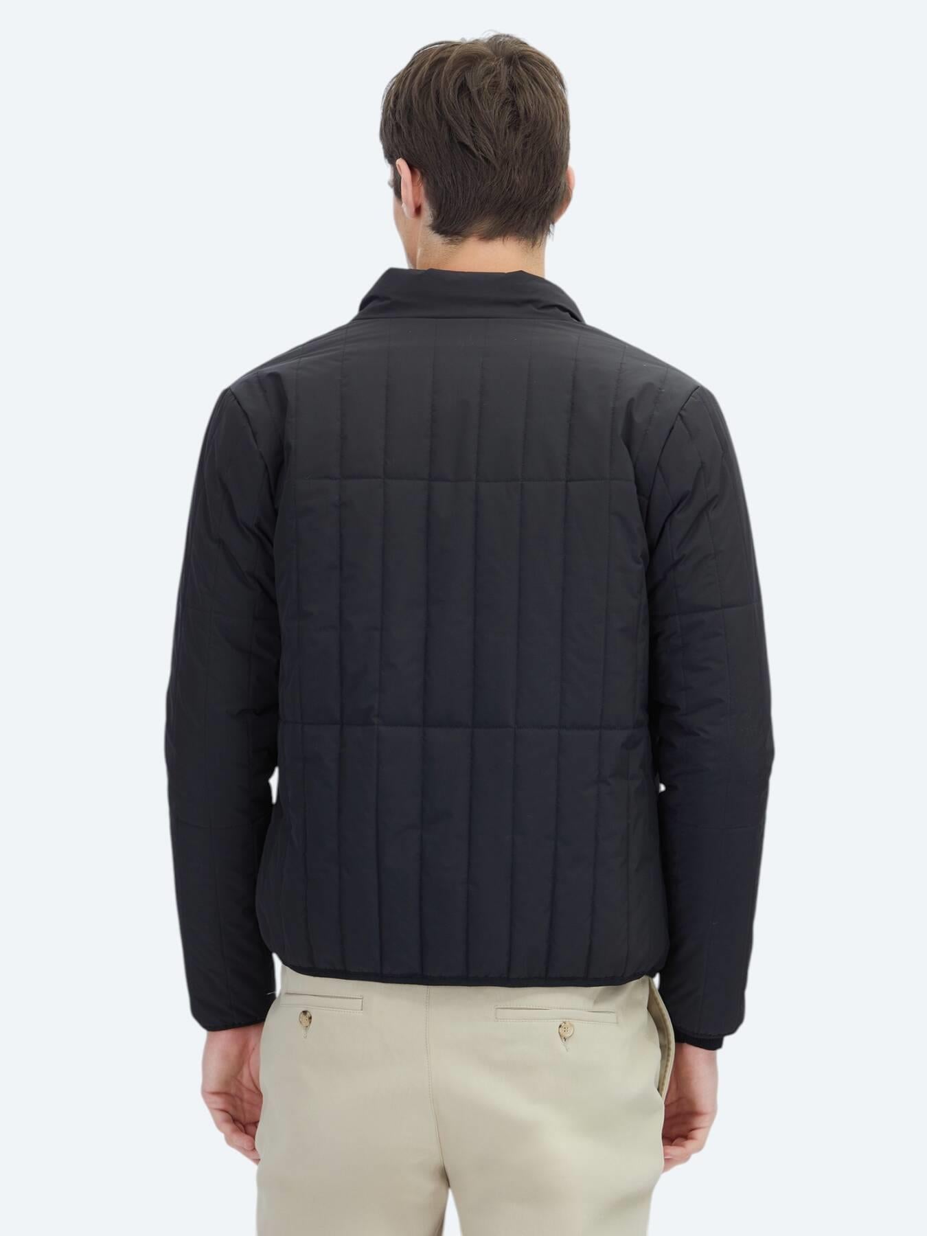 Siyah Regular Fit Dik Yaka Casual Dokuma Mont