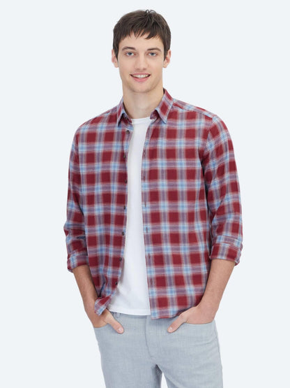 Bordo Regular Fit Uzun Dokuma Casual %100 Pamuk Gömlek