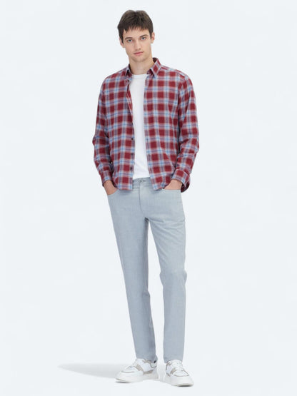 Bordo Regular Fit Uzun Dokuma Casual %100 Pamuk Gömlek