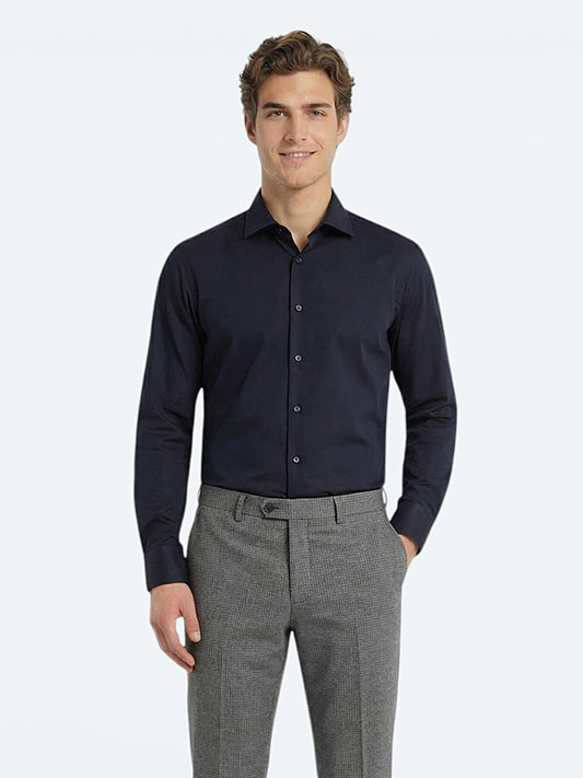 Siyah Düz Slim Fit Uzun Dokuma Klasik %100 Pamuk Gömlek