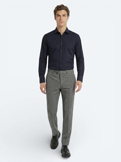 Siyah Düz Slim Fit Uzun Dokuma Klasik %100 Pamuk Gömlek
