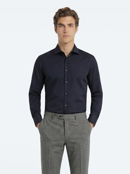 Siyah Düz Slim Fit Uzun Dokuma Klasik %100 Pamuk Gömlek