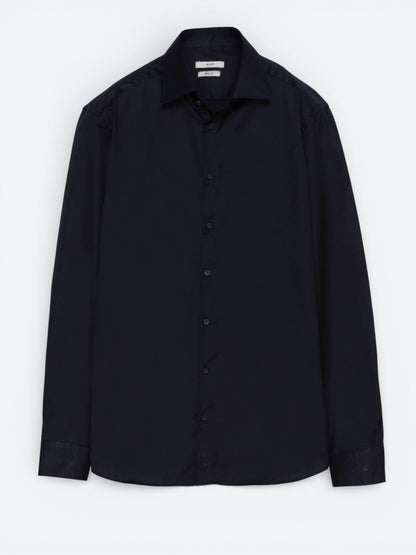 Siyah Düz Slim Fit Uzun Dokuma Klasik %100 Pamuk Gömlek