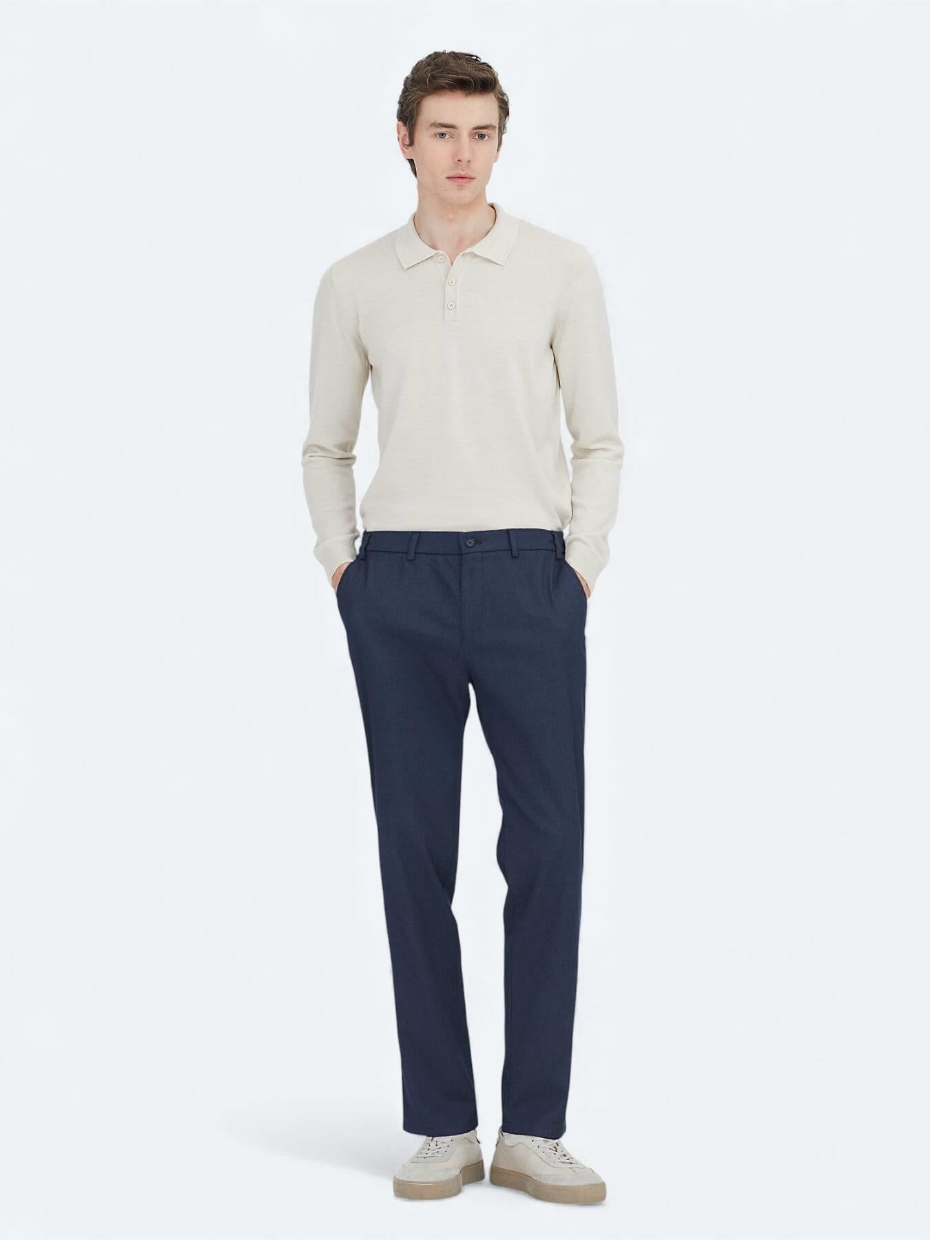 Lacivert Düz Dokuma Fitted Fit Klasik Pantolon