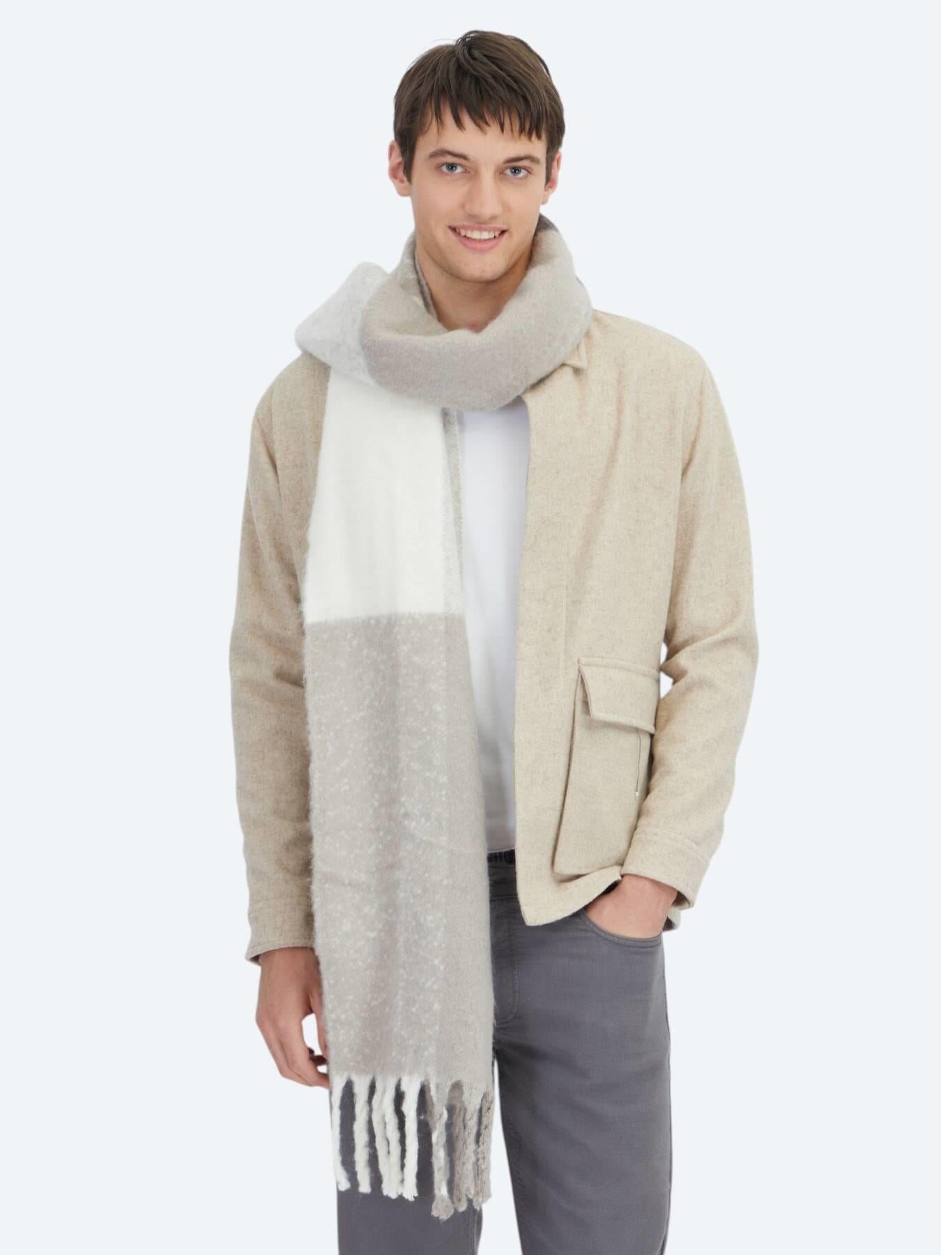 Bej Oversize Fit Uzun Dokuma Yün Karışımlı Overshırt