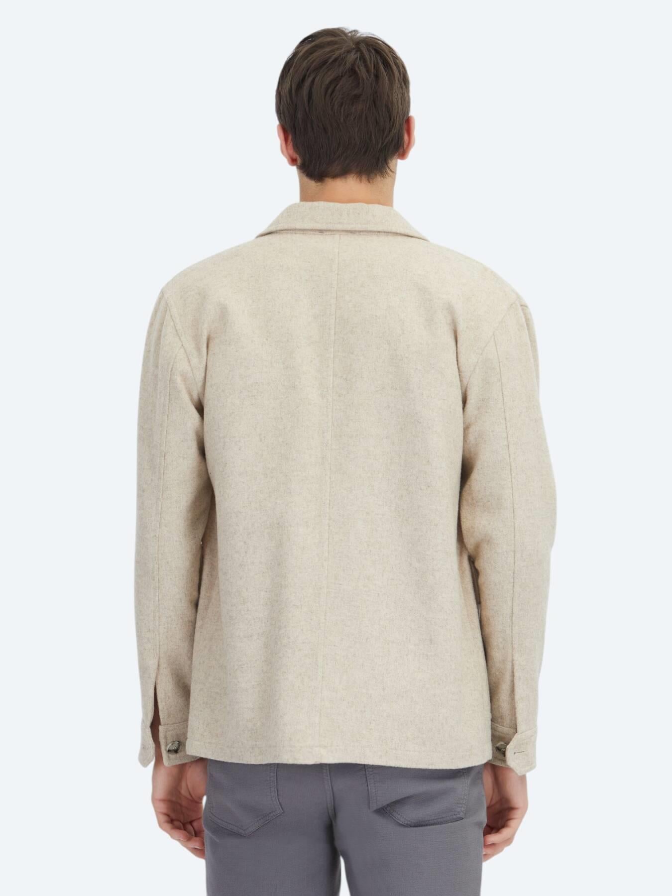 Bej Oversize Fit Uzun Dokuma Yün Karışımlı Overshırt
