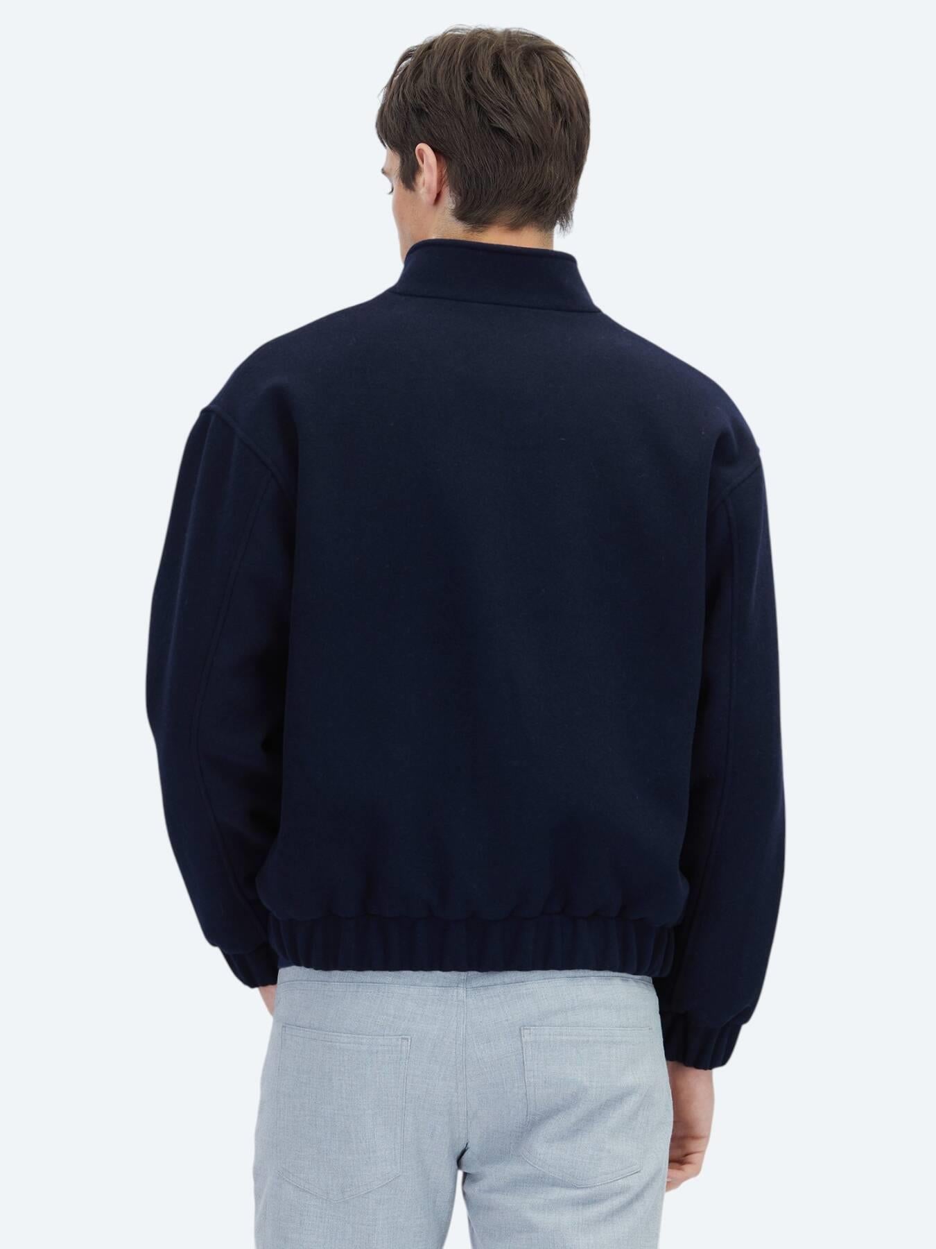 Lacivert Comfort Fit Dik Yaka Casual Dokuma Mont