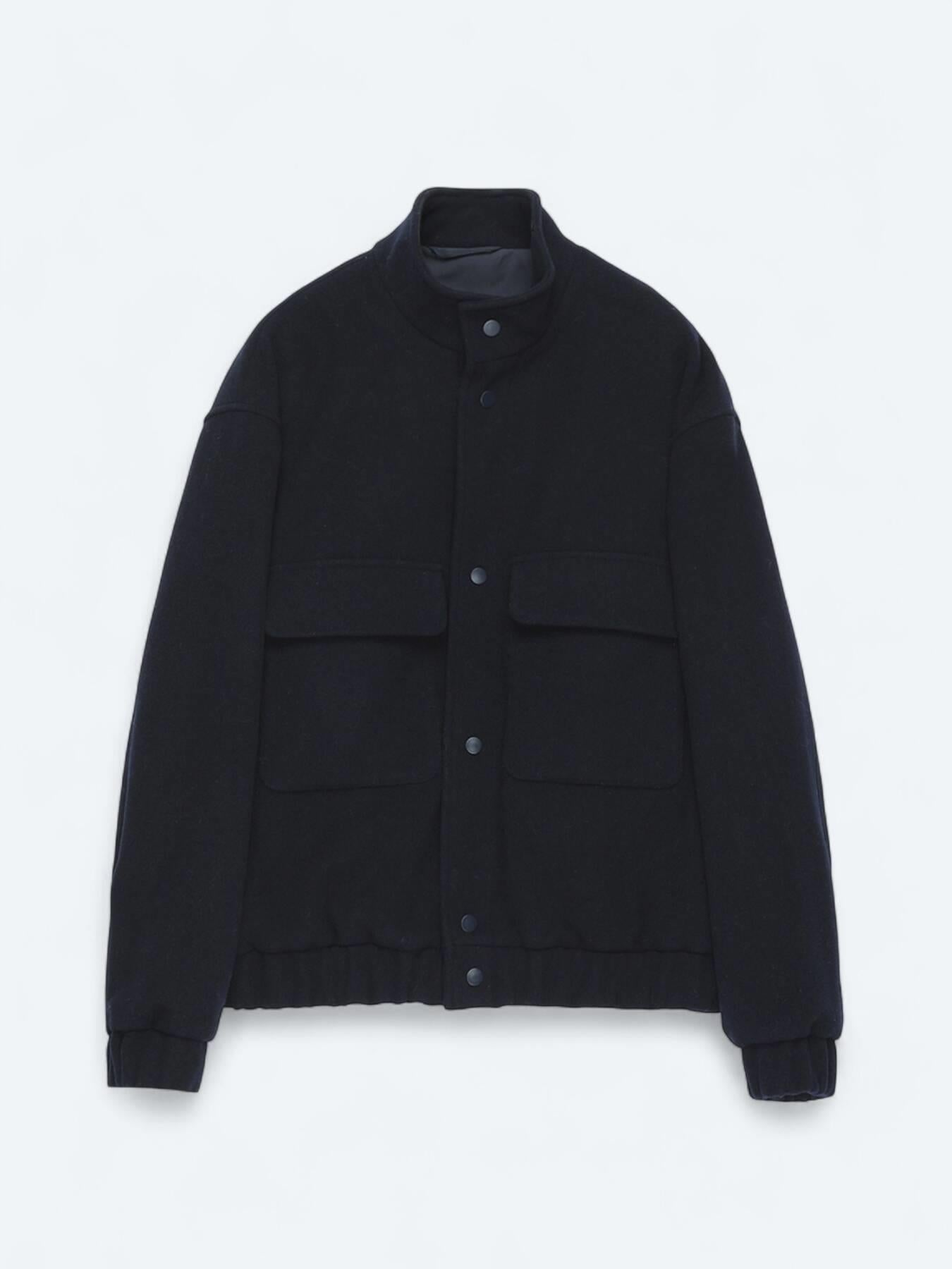 Lacivert Comfort Fit Dik Yaka Casual Dokuma Mont