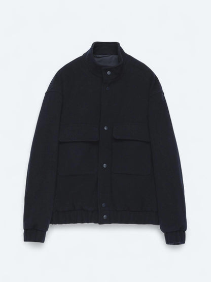 Lacivert Comfort Fit Dik Yaka Casual Dokuma Mont