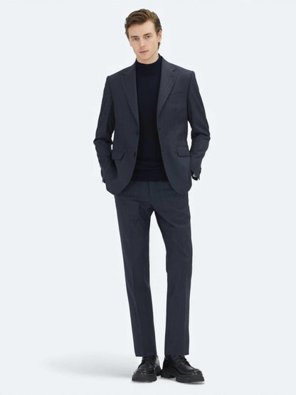 Lacivert Çizgili Modern Fit Yün Karışımlı Takım Elbise