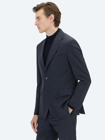 Lacivert Çizgili Modern Fit Yün Karışımlı Takım Elbise
