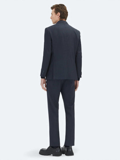 Lacivert Çizgili Modern Fit Yün Karışımlı Takım Elbise