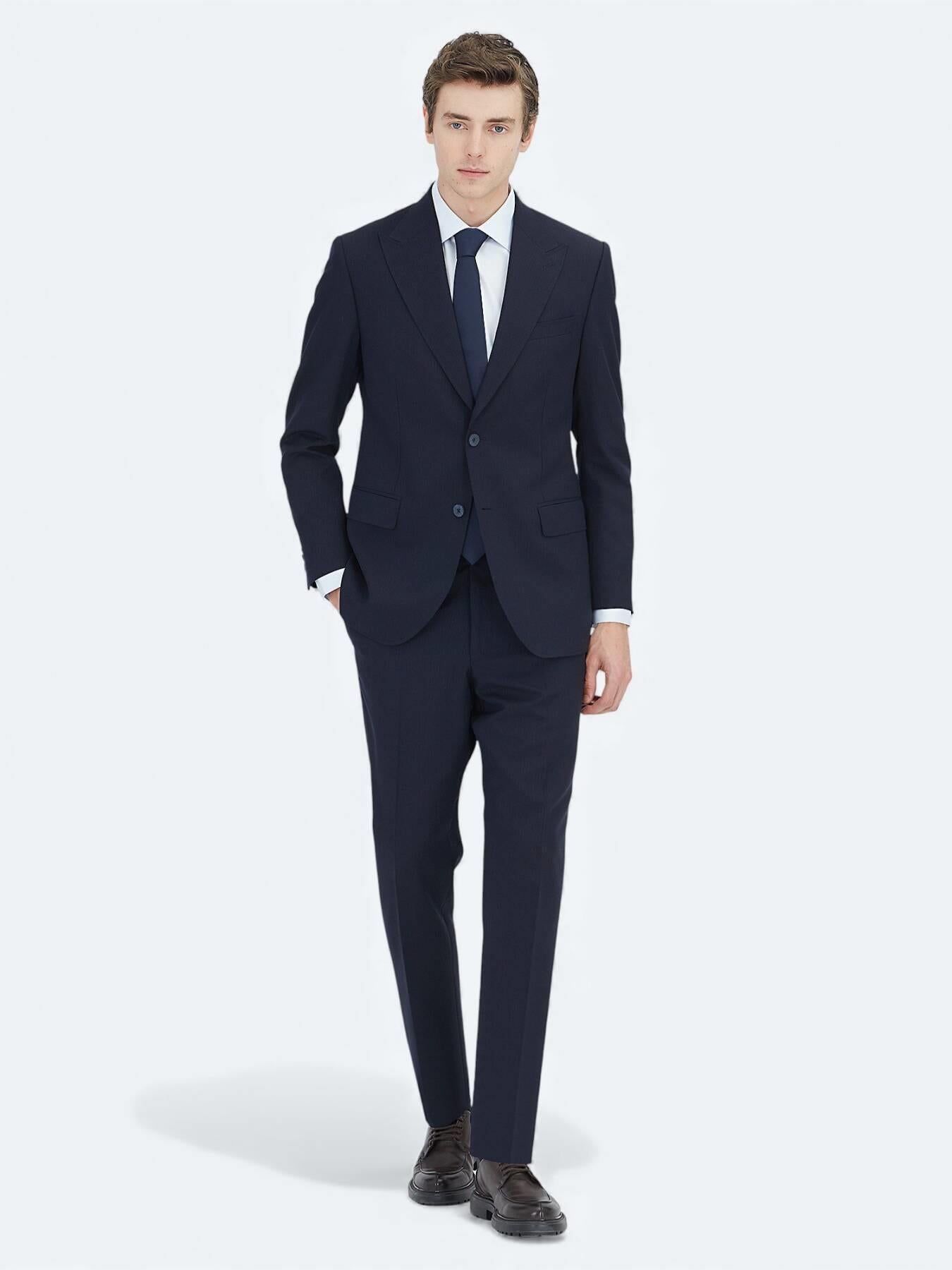 Lacivert Modern Fit Yün Karışımlı Takım Elbise