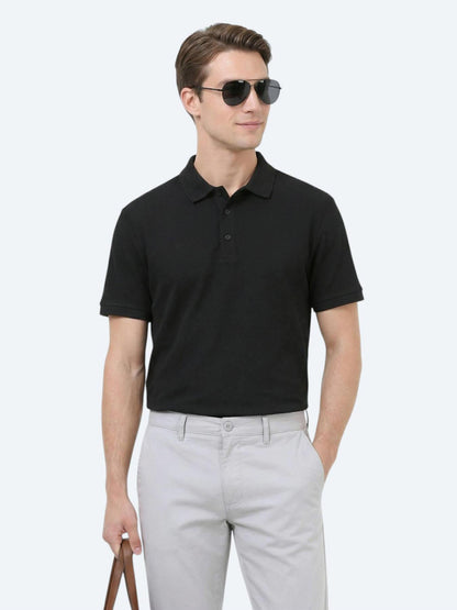 Siyah Düz Polo Yaka %100 Pamuk T-shirt
