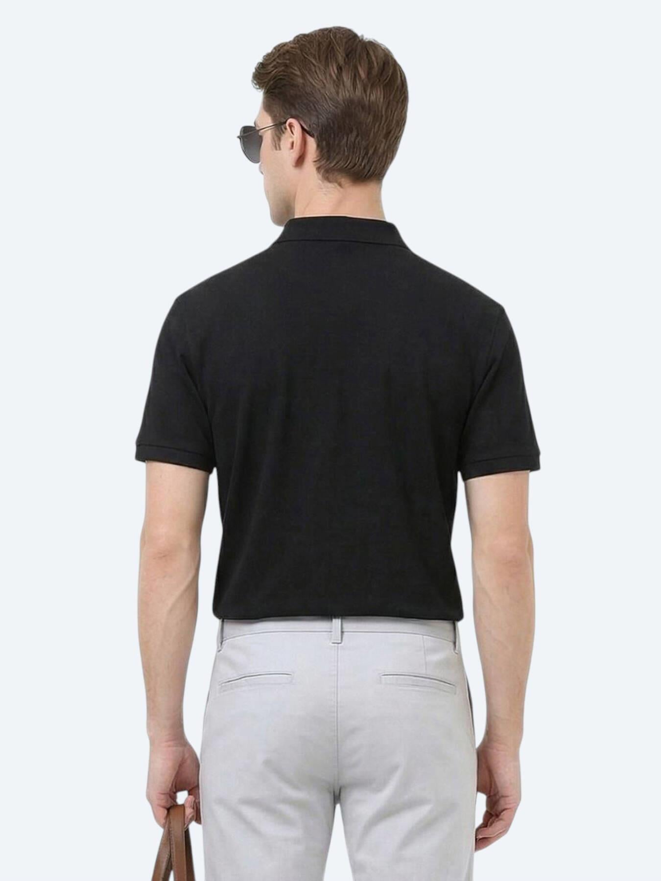 Siyah Düz Polo Yaka %100 Pamuk T-shirt