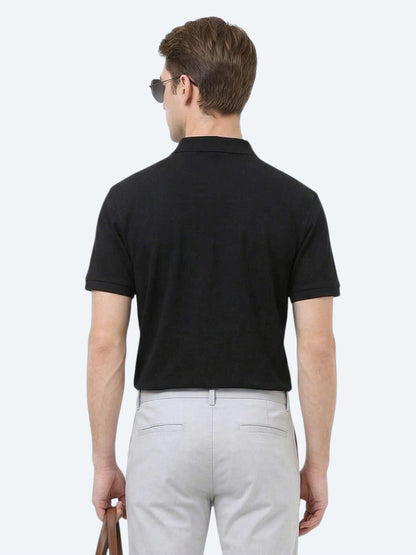 Siyah Düz Polo Yaka %100 Pamuk T-shirt