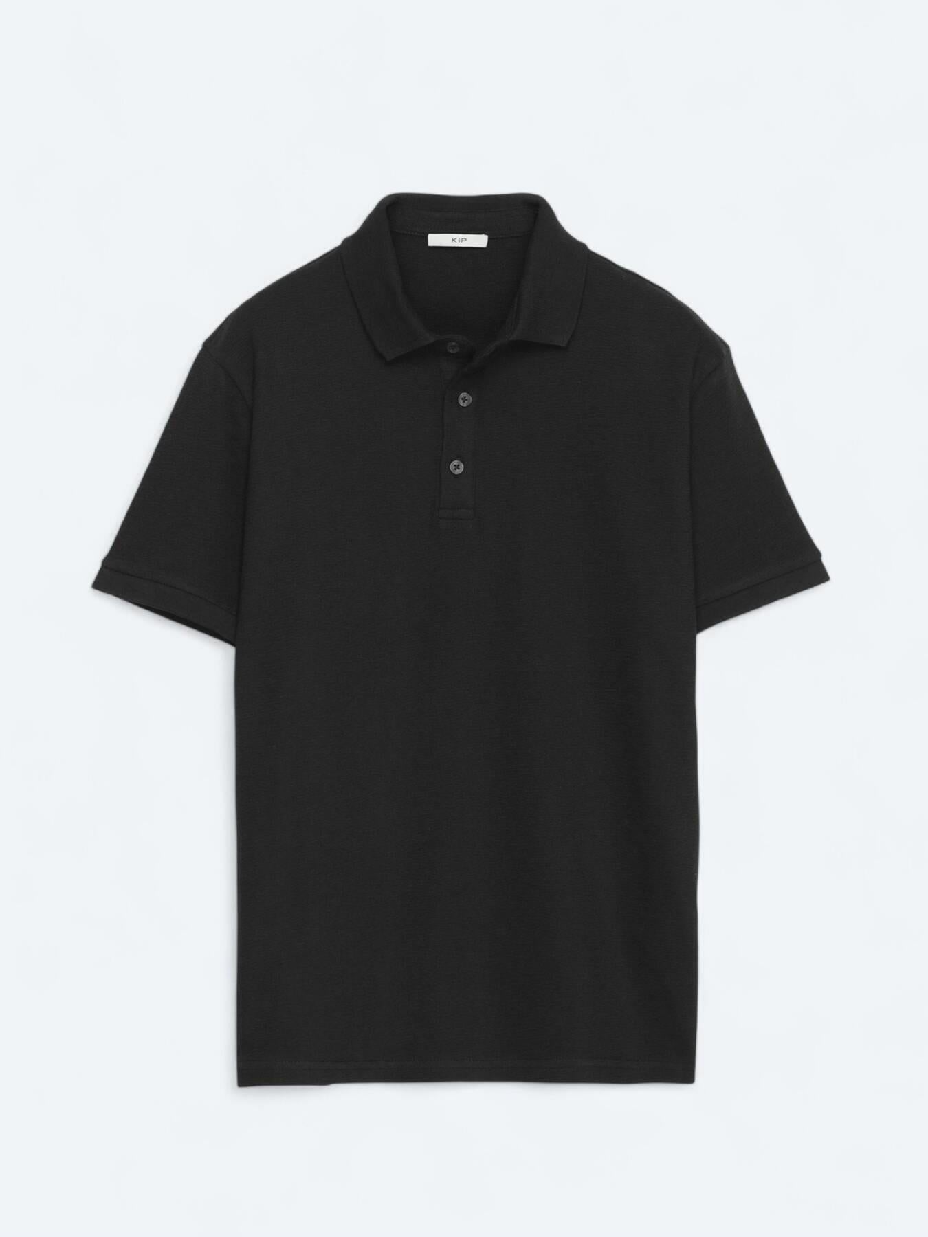 Siyah Düz Polo Yaka %100 Pamuk T-shirt