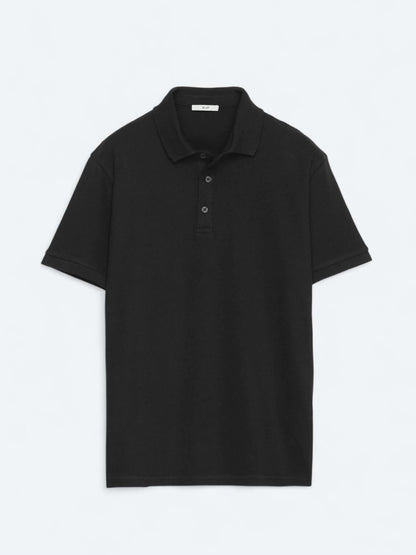 Siyah Düz Polo Yaka %100 Pamuk T-shirt