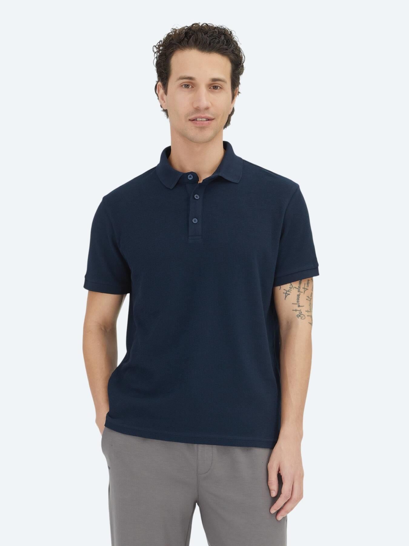 Lacivert Düz Polo Yaka %100 Pamuk T-shirt
