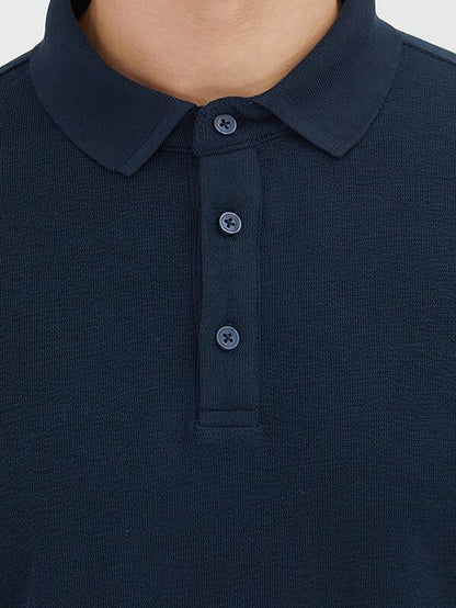 Lacivert Düz Polo Yaka %100 Pamuk T-shirt