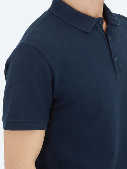 Lacivert Düz Polo Yaka %100 Pamuk T-shirt
