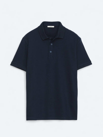 Lacivert Düz Polo Yaka %100 Pamuk T-shirt