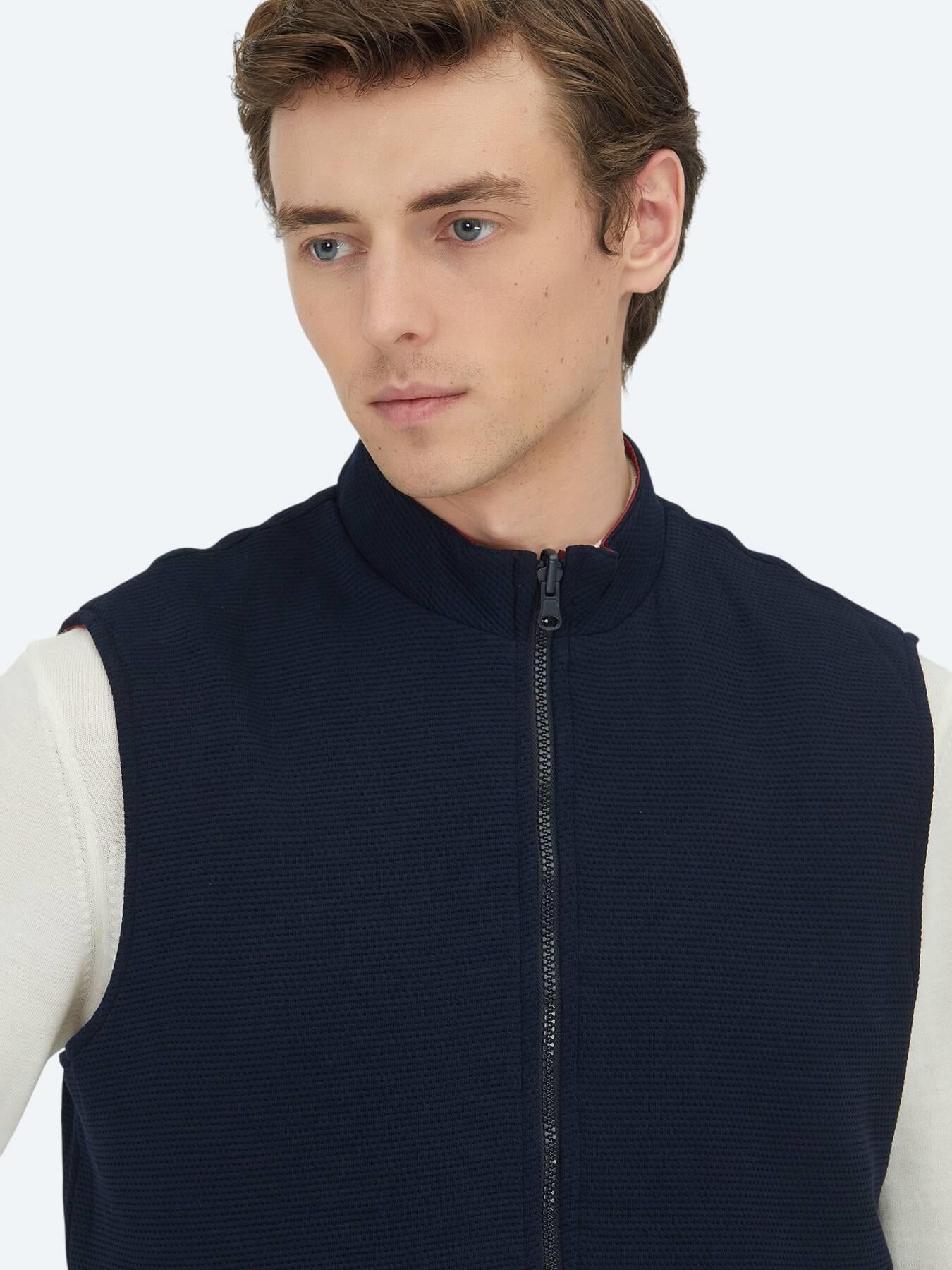 Kırmızı Regular Fit Dik Yaka Casual Örme Çift Taraflı Spor Yelek