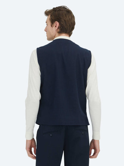 Lacivert Slim Fit Kelebek Yaka Klasik Yelek