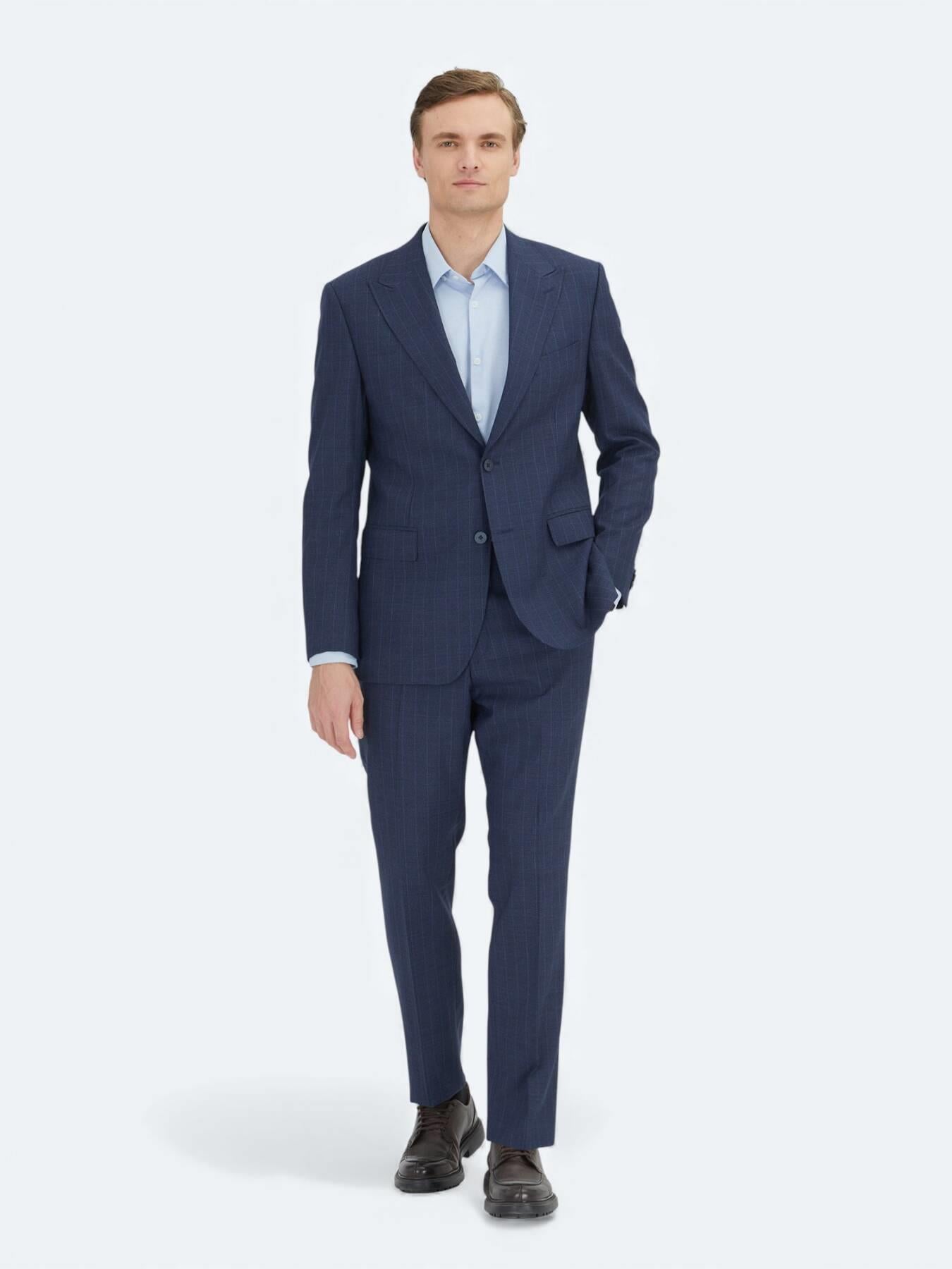 Lacivert Modern Fit Yün Karışımlı Takım Elbise