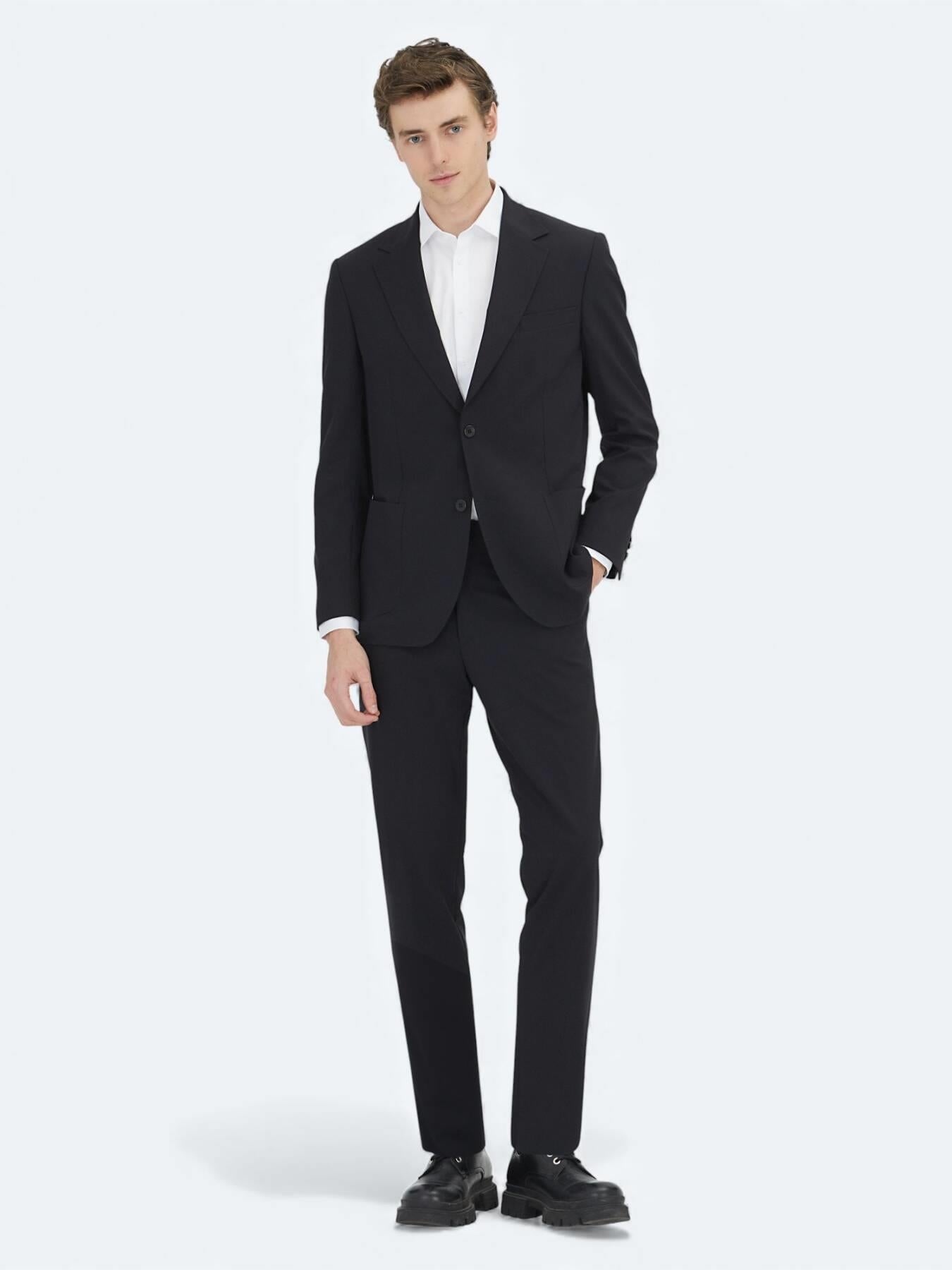 Siyah Düz Modern Fit Takım Elbise