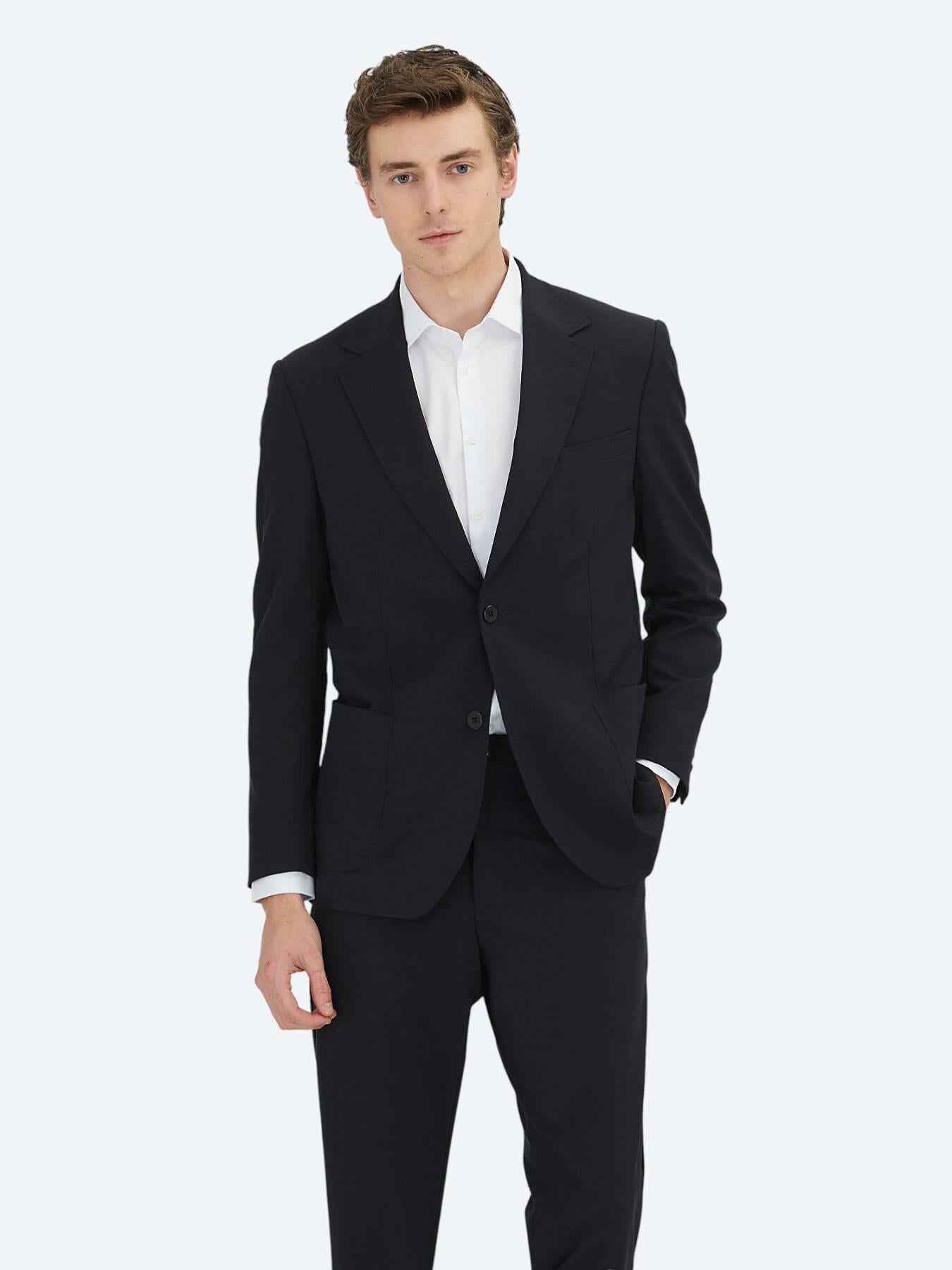 Siyah Düz Modern Fit Takım Elbise