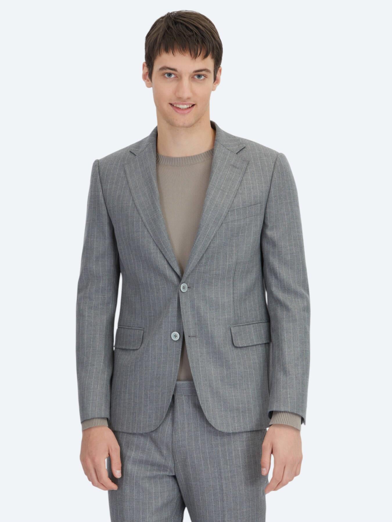 Antrasit Çizgili Modern Fit Takım Elbise