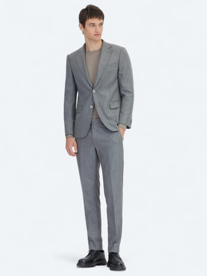 Antrasit Çizgili Modern Fit Takım Elbise