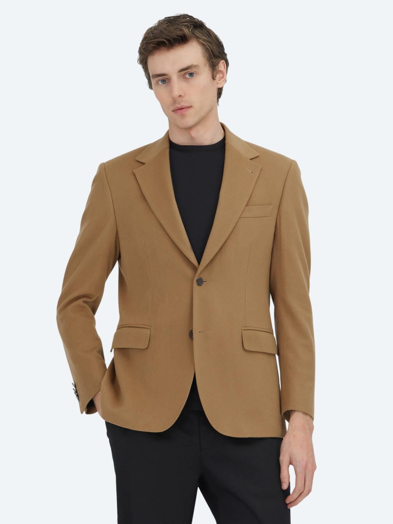Deve Tüyü Düz Modern Fit Yün Karışımlı Ceket