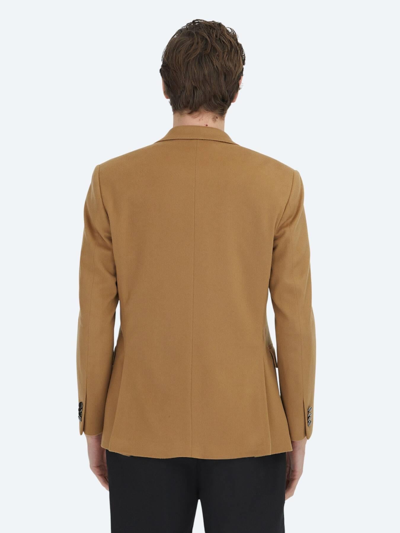 Deve Tüyü Düz Modern Fit Yün Karışımlı Ceket