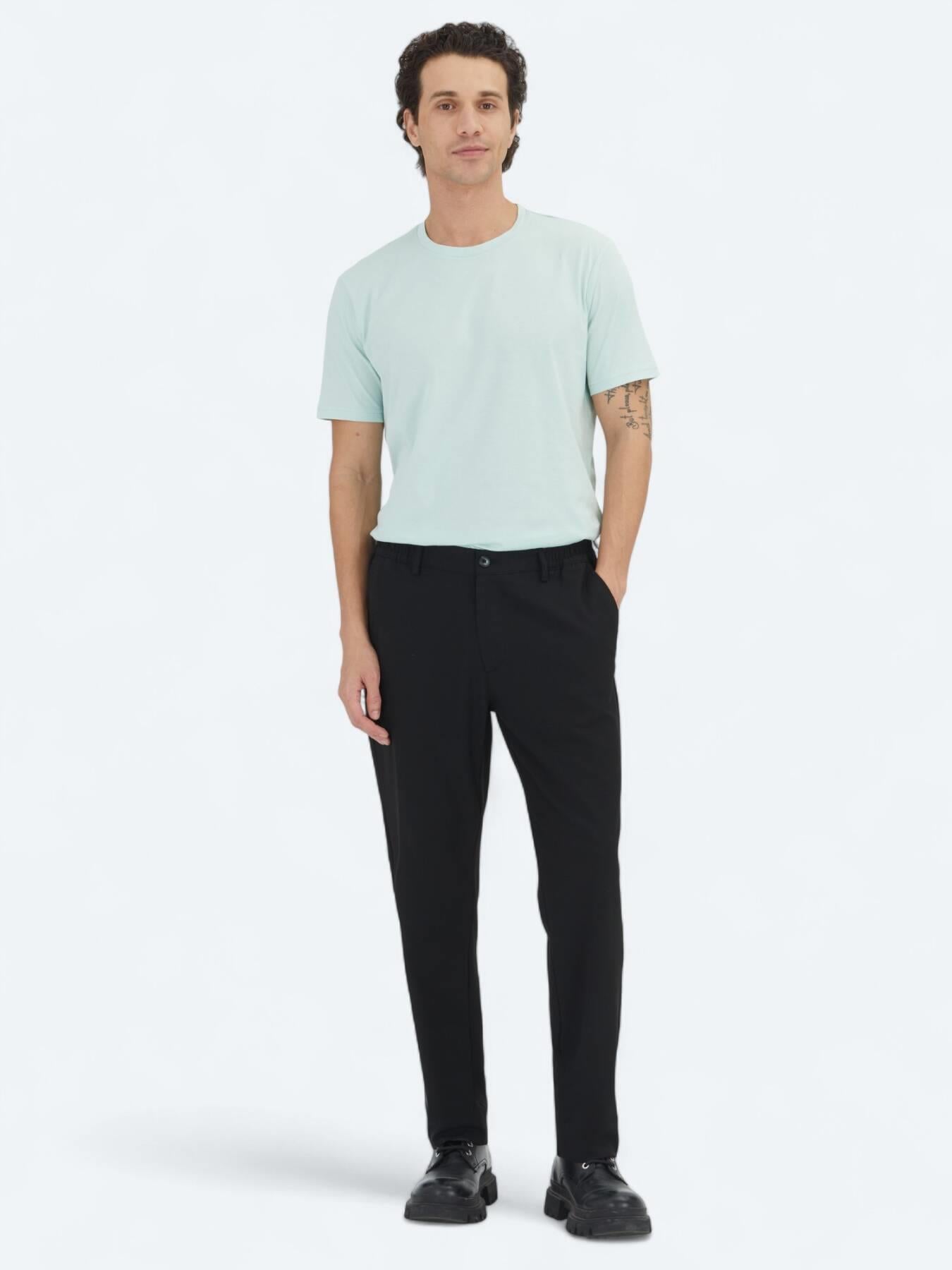 Siyah Düz Dokuma Jogging Fit Casual Pantolon