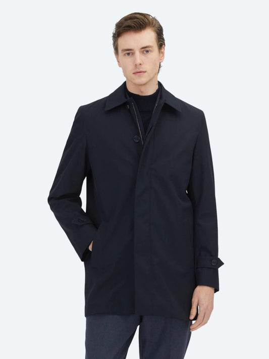 Lacivert Regular Fit Bebe Yaka Casual Dokuma Pardösü