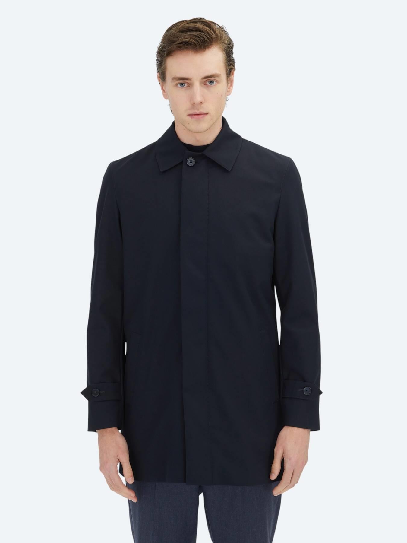 Lacivert Regular Fit Bebe Yaka Casual Dokuma Pardösü