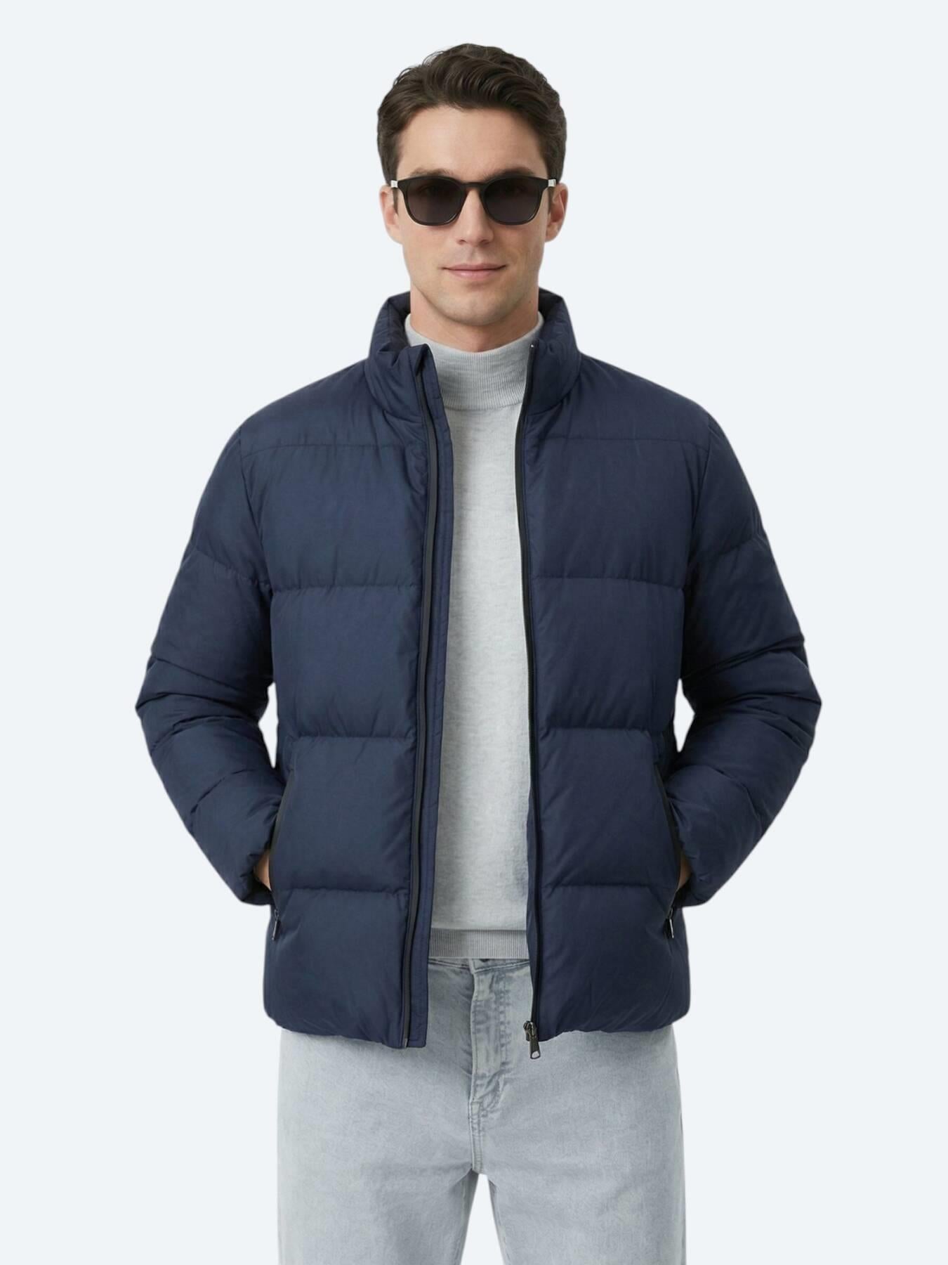 Lacivert Regular Fit Dik Yaka Casual Dokuma Mont