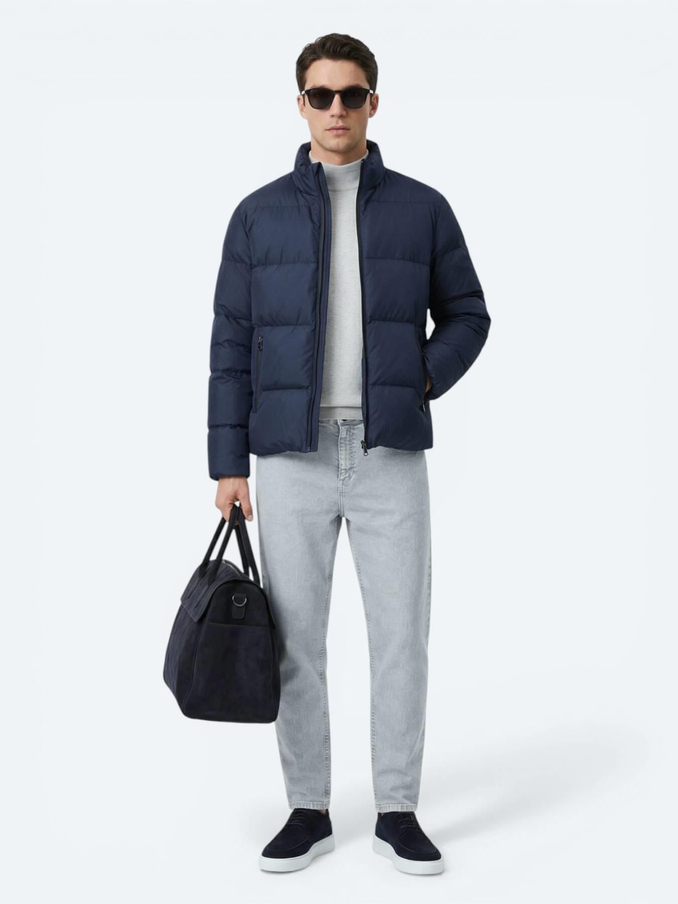 Lacivert Regular Fit Dik Yaka Casual Dokuma Mont
