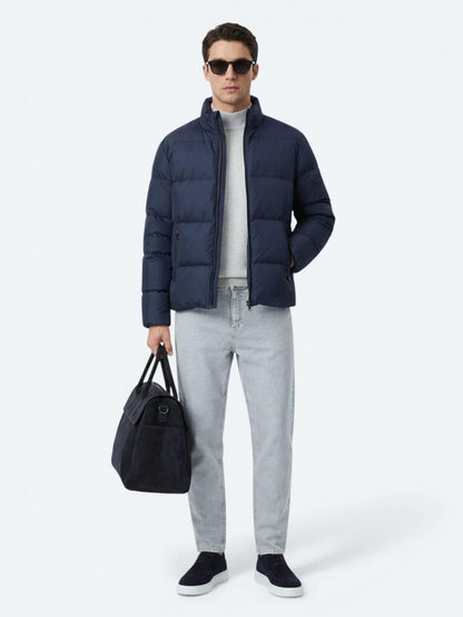 Lacivert Regular Fit Dik Yaka Casual Dokuma Mont