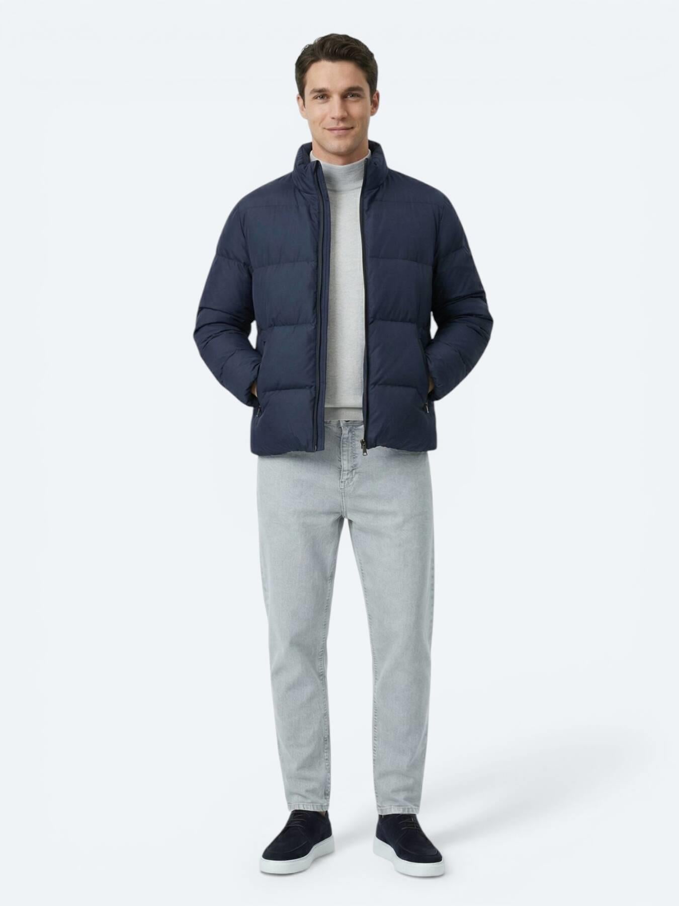 Lacivert Regular Fit Dik Yaka Casual Dokuma Mont