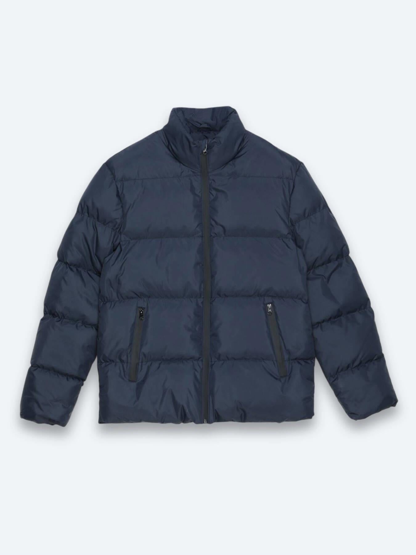 Lacivert Regular Fit Dik Yaka Casual Dokuma Mont