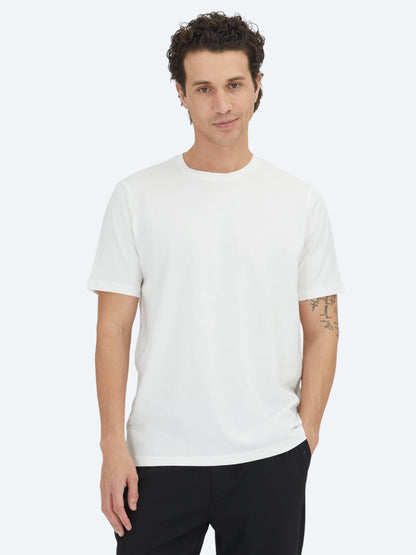 Beyaz Düz Bisiklet Yaka %100 Pamuk T-shirt