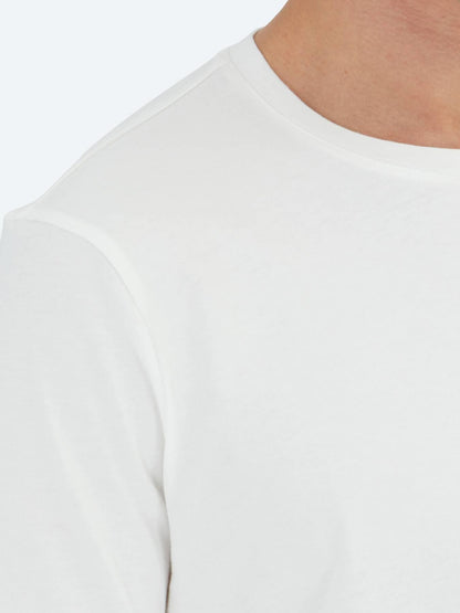 Beyaz Düz Bisiklet Yaka %100 Pamuk T-shirt