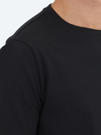 Siyah Düz Bisiklet Yaka %100 Pamuk T-shirt