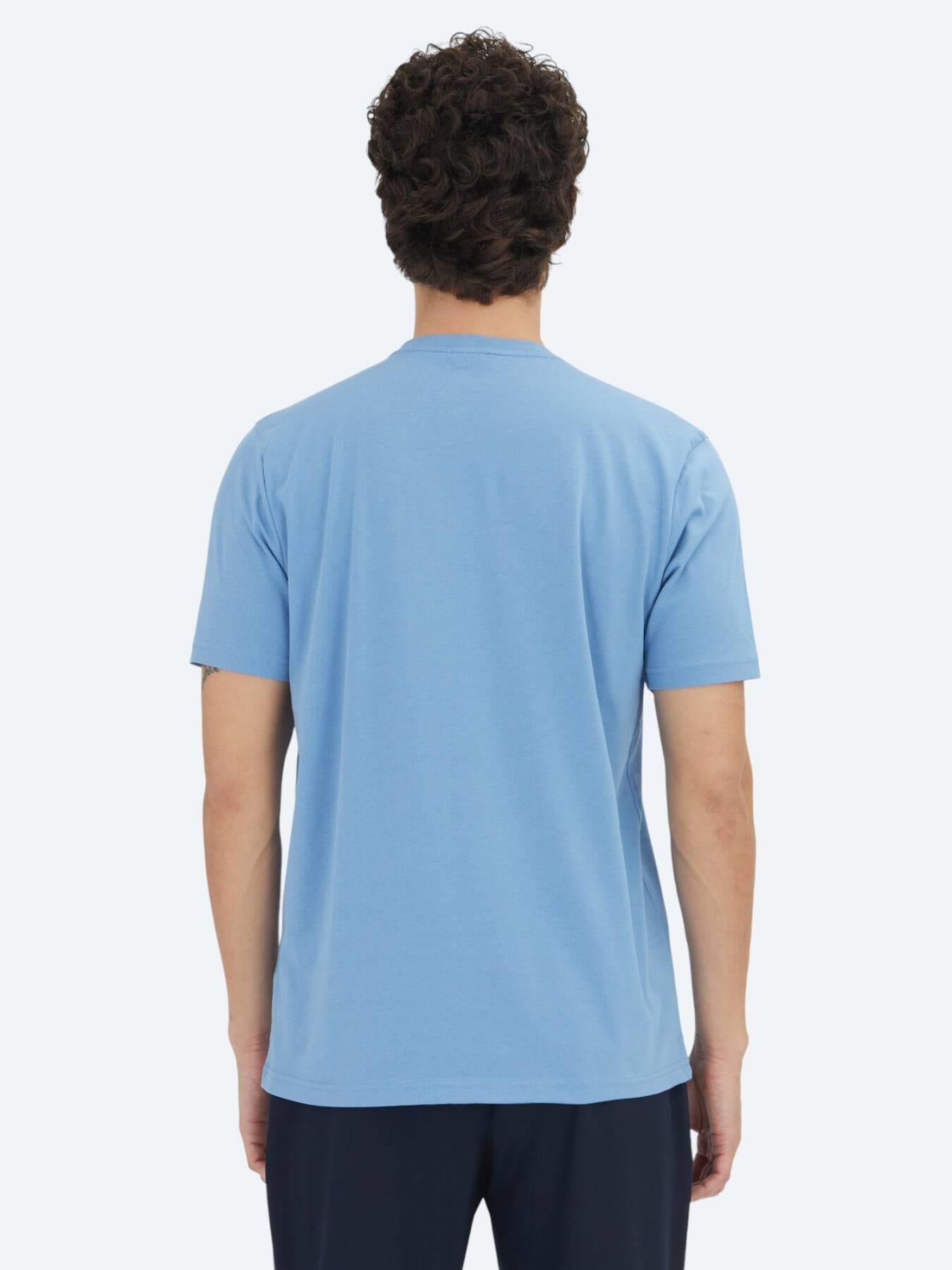Unisex Mavi Düz Bisiklet Yaka %100 Pamuk T-shirt