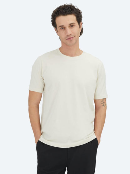 Unisex Ekru Düz Bisiklet Yaka %100 Pamuk T-shirt